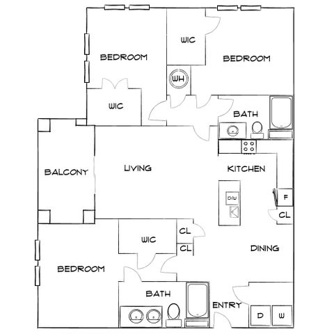 The Sawyer at One Bellevue Place - Three Bedroom Floorplan