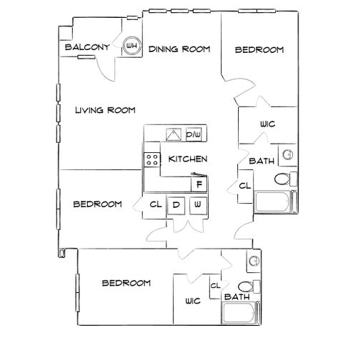 Wesley Village - Three Bedroom Floor Plan