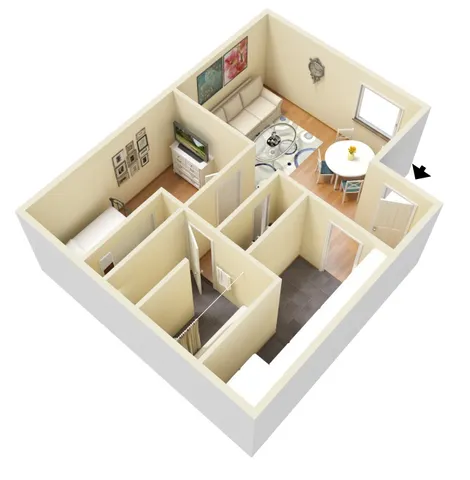 1 bed, 1 bath floorplan is 700 sq. ft.