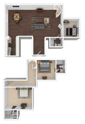 3 bed, 3 bath floorplan is 1290 sq. ft.