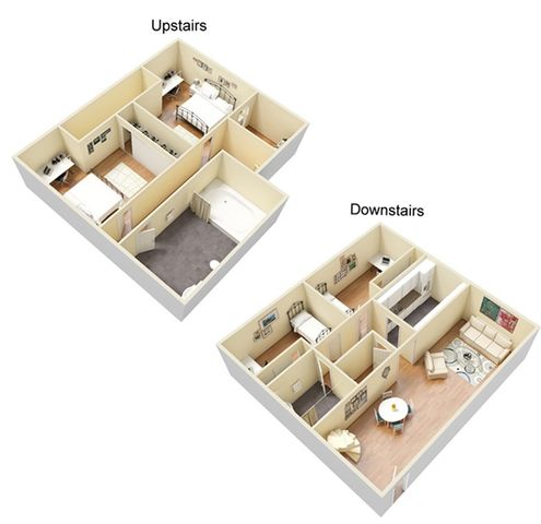 4 bed, 2 bath floorplan is 1320 sq. ft.