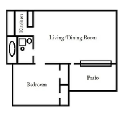 1 bedroom, 1 bath floor plan at Pines Apartments in Jackson, MS