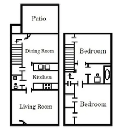 2 bedroom, 1.5 bath townhome floor plan at Pines Apartments in Jackson, MS