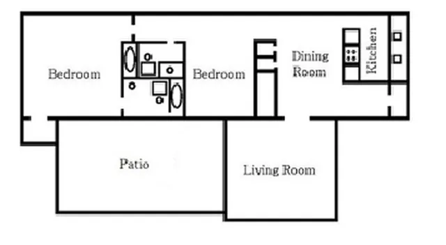 2 bedroom, 2 bath floor plan at Pines Apartments in Jackson, MS
