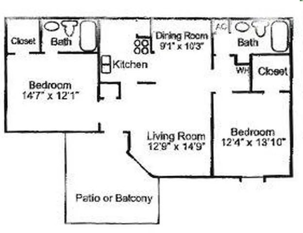 2 bedroom, 2 bath split floor plan at Trails at Northpointe in Jackson, MS