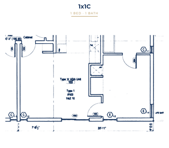 The Oliver Apartments - 1x1C Floor Plan