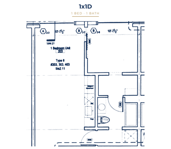 The Oliver Apartments - Floor Plan 1x1D