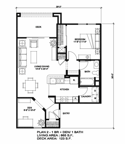 One Bedroom Floorplan with Den