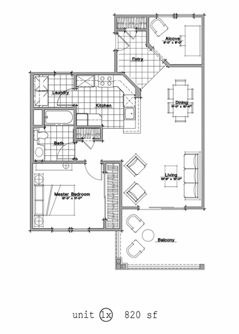 One Bedroom with Den Floor Plan