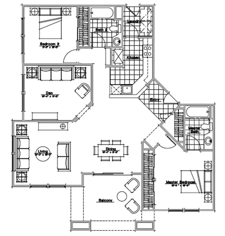 Two Bedroom with Den Floorplan