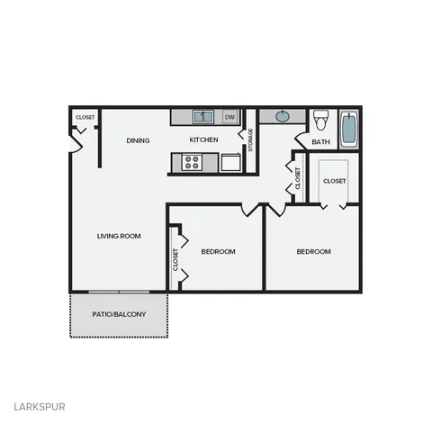 2 bedroom, 1 bath floor plan