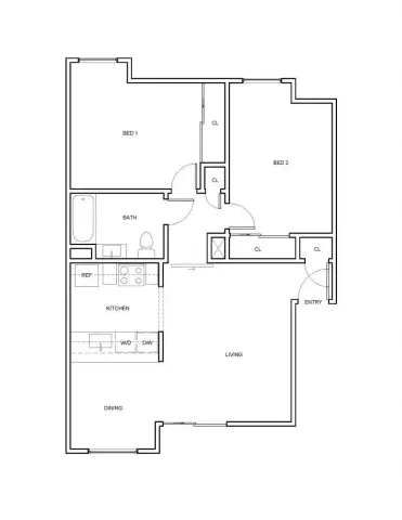 Two Bedroom One Bath floor plan