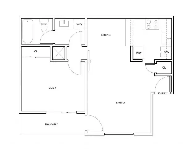 One bedroom One Bath floor plan