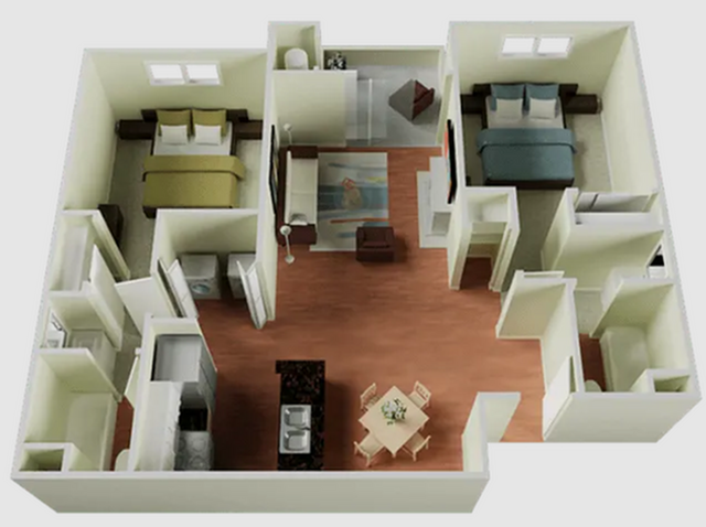 two bedroom two bathroom doll house floorplan