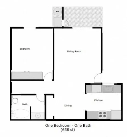 One bedroom, one bath