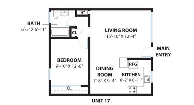 1x1 Floor plan 565 sq ft