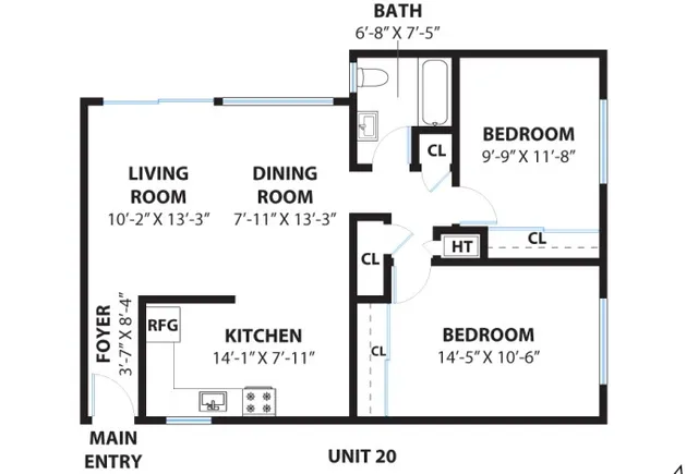2x1 Floor plan 816 sq ft