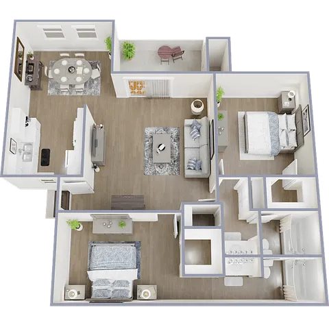 Two bedroom two bathroom floor plan