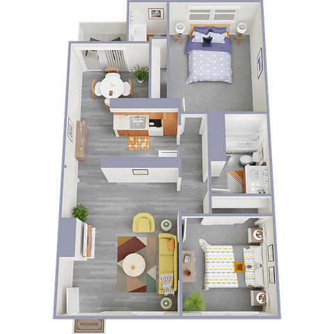 Two bedroom one and one half bathroom floor plan image