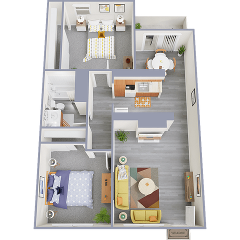 Two bedroom one bathroom floor plan image
