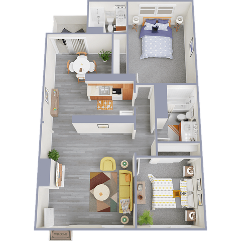 Two bedroom two bathroom floor plan image