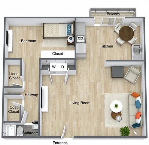 One bedroom floorplan image.