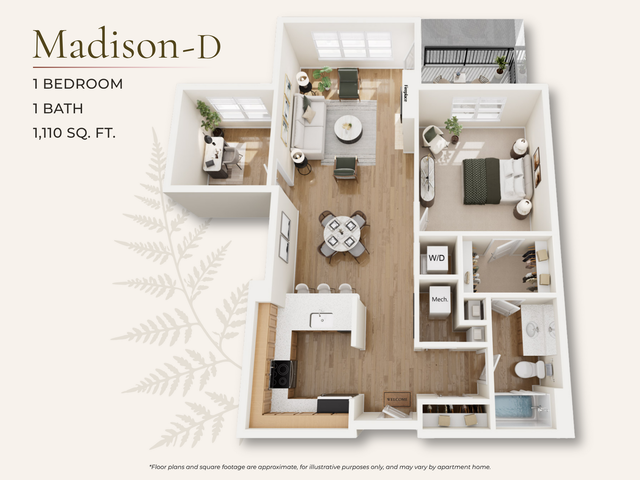 Explore Madison-D, a 1 bed 1 bath floor plan in Midlothian. Experience modern living with dynamic amenities and flexible space. Schedule your tour today!