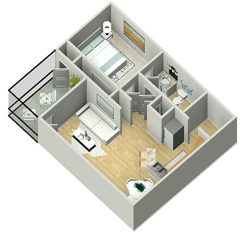 A1 (Sage) 1x1 638 3D floor plan