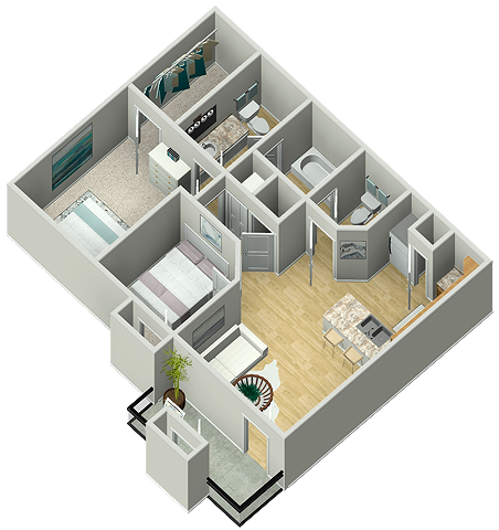 B1 (Cypress) 2x1 837 3D floor plan