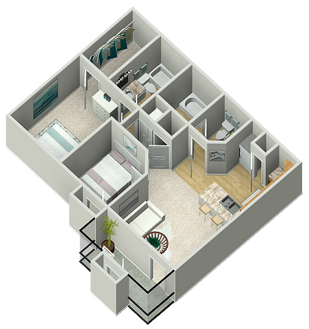 B2 (Pine) 2x2 837 3D floor plan