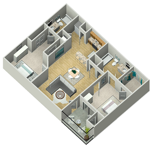 B3 (Oak) 2x2 900 3D floor plan