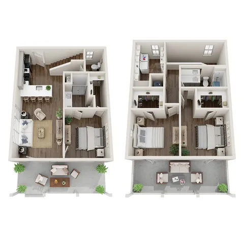 Charming two-story floor plan with 3 bedrooms, inviting open living area, modern kitchen, and private garage.