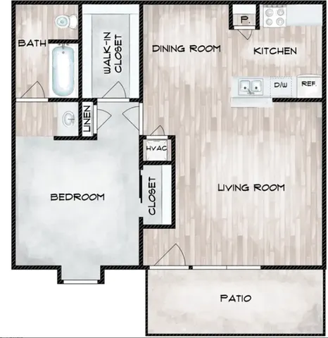 1 bed 1 bath 678sqft