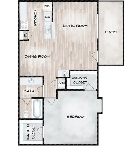 1 bed 1 bath 726