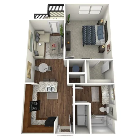 A Floor Plan, 1 Bed, 1 Bath, 633 SqFt