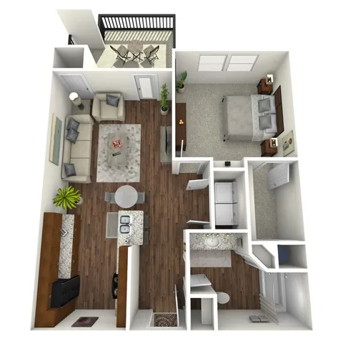 A2 Floor Plan, 1 Bed, 1 Bath, 750 SqFt