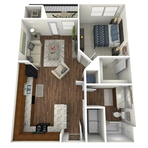 A3 Floor Plan, 1 Bed, 1 Bath, 703 SqFt