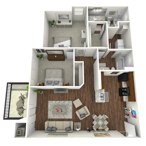 B Floor Plan, 2 Bed, 2 Bath, 1026 SqFt