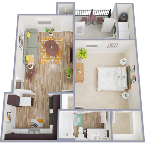 A1 Floor Plan, 1 Bed, 1 Bath, 629 SqFt