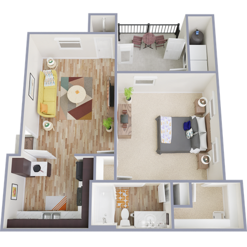A1E Floor Plan, 1 Bed, 1 Bath, 617 SqFt