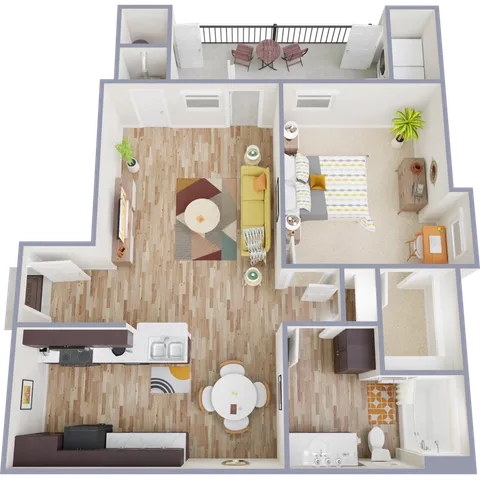 A2E Floor Plan, 1 Bed, 1 Bath, 754 SqFt