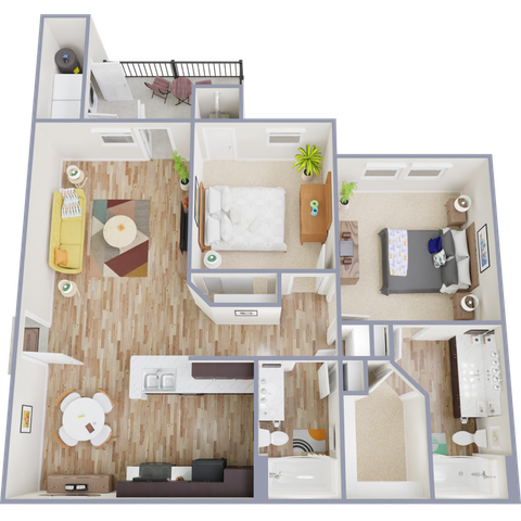 B2 Floor Plan, 2 Bed, 2 Bath, 978 SqFt