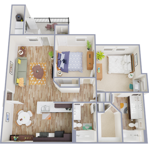 B2E Floor Plan, 2 Bed, 2 Bath, 984 SqFt