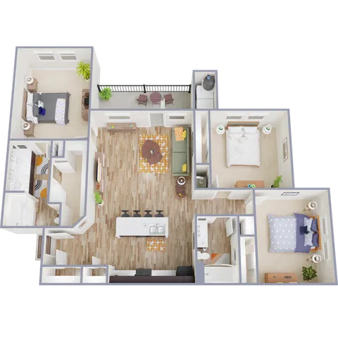 C1 Floor Plan, 3 Bed, 2 Bath, 1262 SqFt