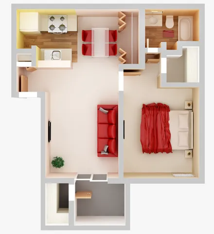 One Bedroom, 660 sq ft