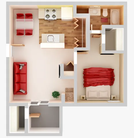 One Bedroom, 676 sq. ft.