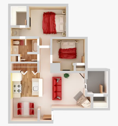 2 Bedroom, 756 sq. ft.