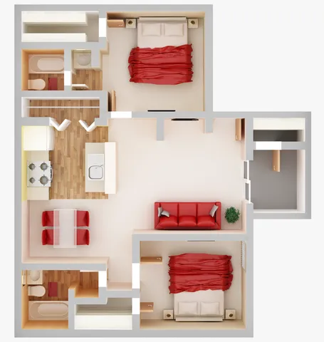 2 Bedroom, 906 sq. ft.