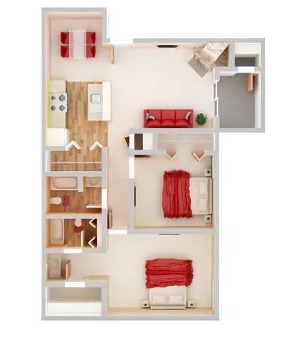 2 Bedroom, 977 sq. ft.