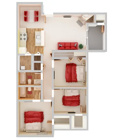 3 Bedroom, 1130 sq. ft.